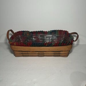 Longaberger harvest weave bread basket with Aztec liner & 3 protectors VTG 1991